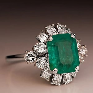 Art Deco Green Emerald Cut CZ Stone Antique Engagement Ring, Vintage Mid-Century Wedding Ring  Edwardian Ring For Women, Gift for Her