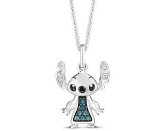 Cutest Stitch Charm Pendant Necklace, Lilo And Stitch Cartoon Inspired Necklace, Kid&#39;s Wear Pendant, Baptism Gift, 925 Silver Necklace
