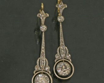 Old European Cut CZ Stone Art Deco Earring, Vintage Inspired Dangle Drop Earring, Women&#39;s Edwardian Wedding Earring, Mid-Century Earring