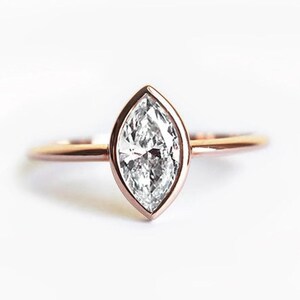 Classic Solitaire Ring For Women, Bezel Set Marquise Cut CZ Stone Dainty Ring, 14K Rose Gold Engagement Ring, Wedding Anniversary Gift