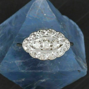 Round Cut CZ Stone Bridal Wedding Ring, Antique Art Deco Engagement Ring for Women, Vintage Style Edwardian Ring, Mid Century Navette Ring