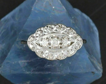 Round Cut CZ Stone Bridal Wedding Ring, Antique Art Deco Engagement Ring for Women, Vintage Style Edwardian Ring, Mid Century Navette Ring