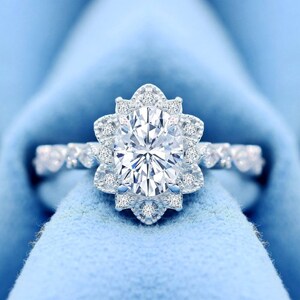 Beautiful Oval Cut CZ Stone Floral Inspired Engagement Ring, Milgrain Bridal Wedding Ring for Womens, Anniversary Gift for Wife