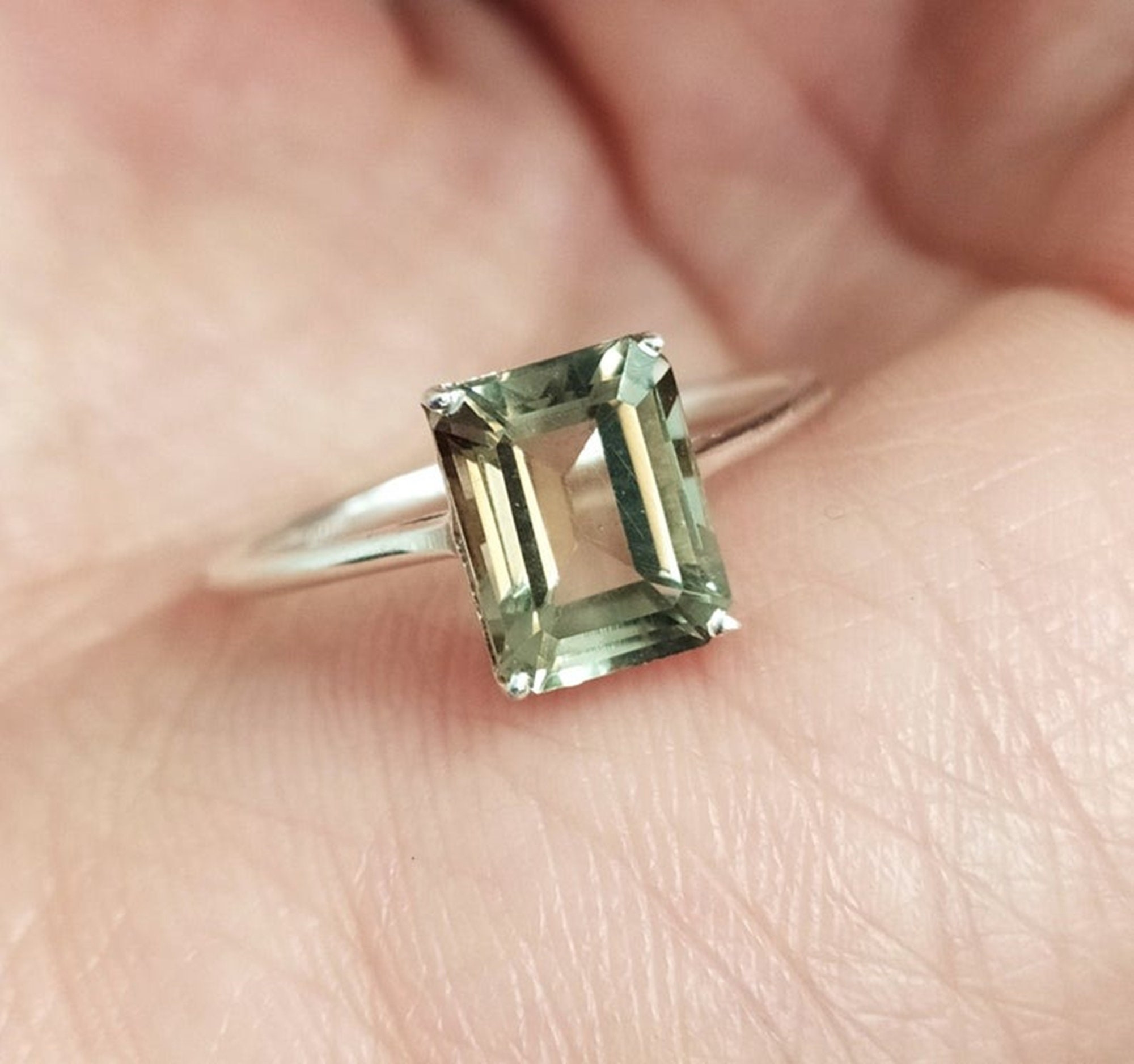 Light Green Emerald Cut Solitaire Diamond Ring Rose Gold