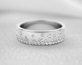 Flush Set Round Cut CZ Stone Full Eternity Band, Cluster Cigar Band, 925 Silver Engagement Band For Women, Anniversary Gift, Promise Band