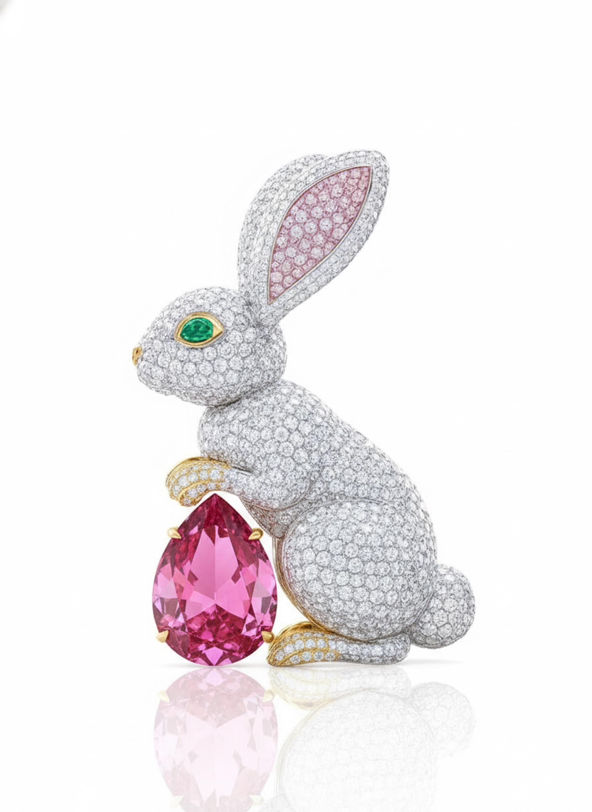 Rascal Rabit Pin Rabbit Brooch Pin, Ruby Teardrop With Rabbit Brooch, Multi CZ Stone ...
