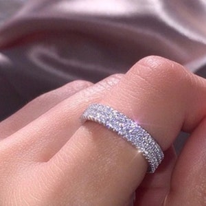 Micro Pave Set Round Cut CZ Stone Eternity Band, Wedding Engagement Band, Delicate Wedding Anniversary Band, Birthday Gift for Her