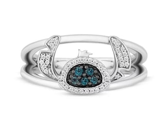 Kid's Wear Ring, Lilo And Stitch Cartoon Inspire Ring, Blue Topaz & White Round CZ Stone Ring, 14K White Gold Wedding Ring, Gift Ring