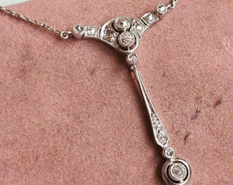 Antique Delicate Art Deco Necklace, Vintage Style Drop Pendant Necklace, Round Cut CZ Stone 925 Silver Retro Necklace, Anniversary Gift