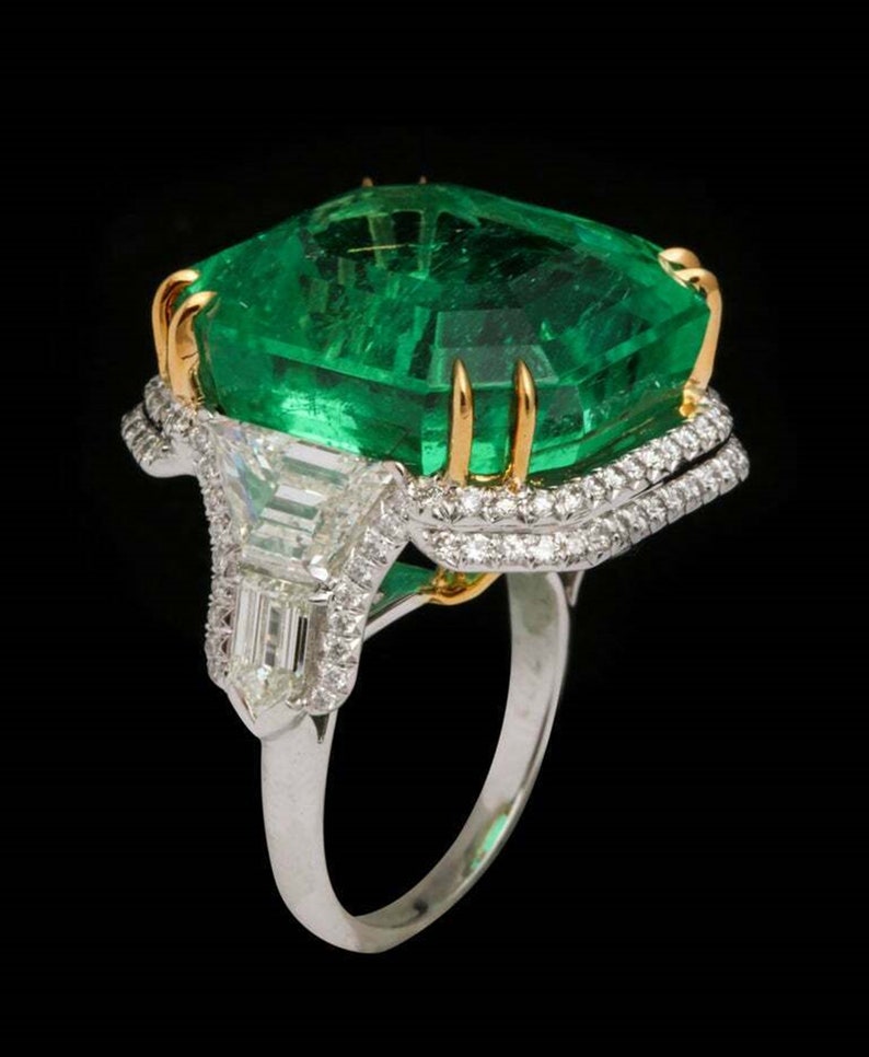 Elegant Green Asscher Cut Diamond Cocktail Party Wear Ring / - Etsy