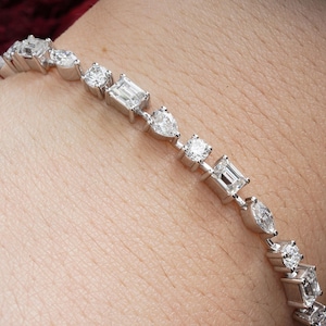 Multi Shape CZ Stone Tennis Bracelet, 925 Silver Bracelet For Women, Wedding Bracelet For Bride, Anniversary Gift, Birthday Gift For Her