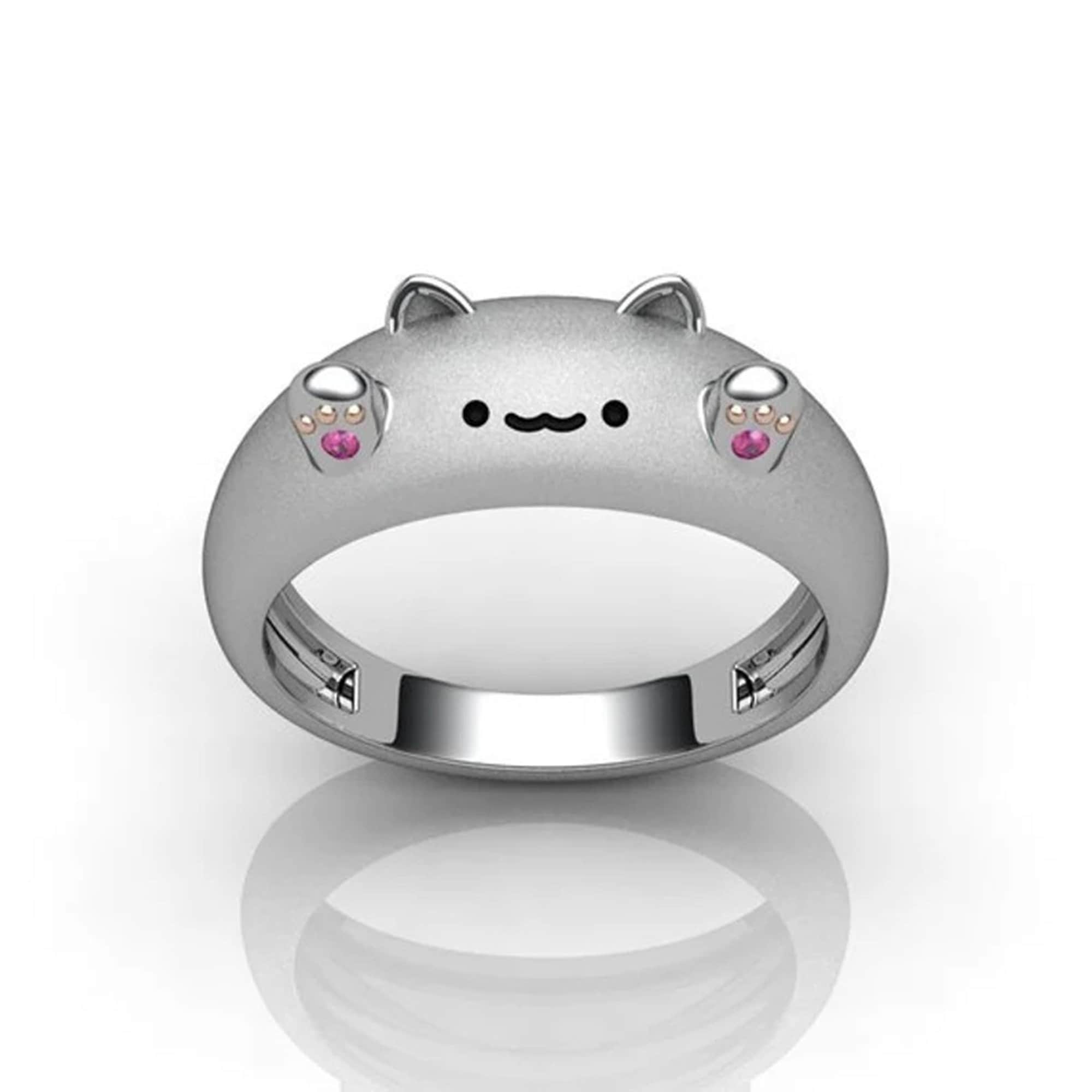 Anillo meme de gato bongo Anillo de diamantes de plata 925 para ella Anillo de desgaste para ninos Anillo de regalo de cumpleanos Anillo inspirado en gatos