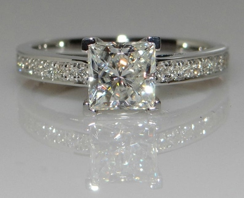 Princess Cut Solitaire Accent Diamond Ring Engagement Diamond Ring Forever Proposer Diamond Ring Beautiful Bride Diamond Ring
