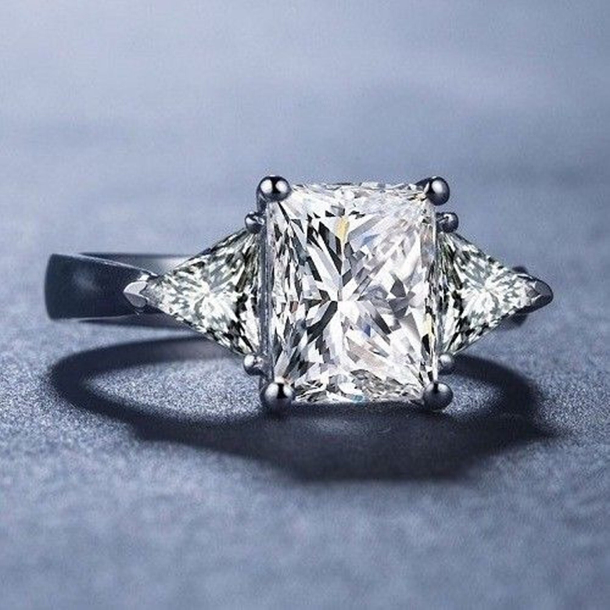 Radiant & Triangle Cut Diamond Ring / Three Stone Diamond | Etsy