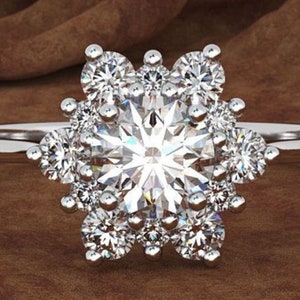 Round CZ Stone Snowflake Design Engagement Ring, Women Girls Fashion Jewelry, Bridal Wedding Ring, Anniversary Gift for Wife, Promise Ring