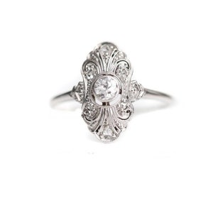 Alter europäischer geschliffener CZ-Stein filigraner Art-Deco-Ring, antikes Vintage-Hochzeits-Verlobungsring für Frauen, Geschenk für sie