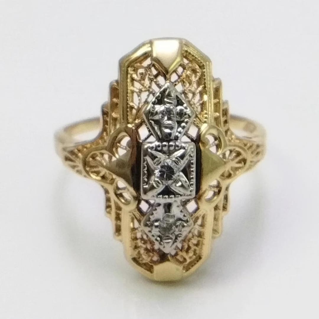 Antique Art Deco Dinner Ring, Three Stone Vintage Inspired Ring, Retro ...