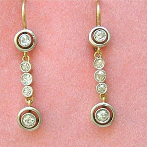Bezel Set Round CZ Stone Drop Earring, 14K Yellow Gold Five Stone Earring, Lever Back Dangle Earring, Anniversary Gift, Vintage Look Earring