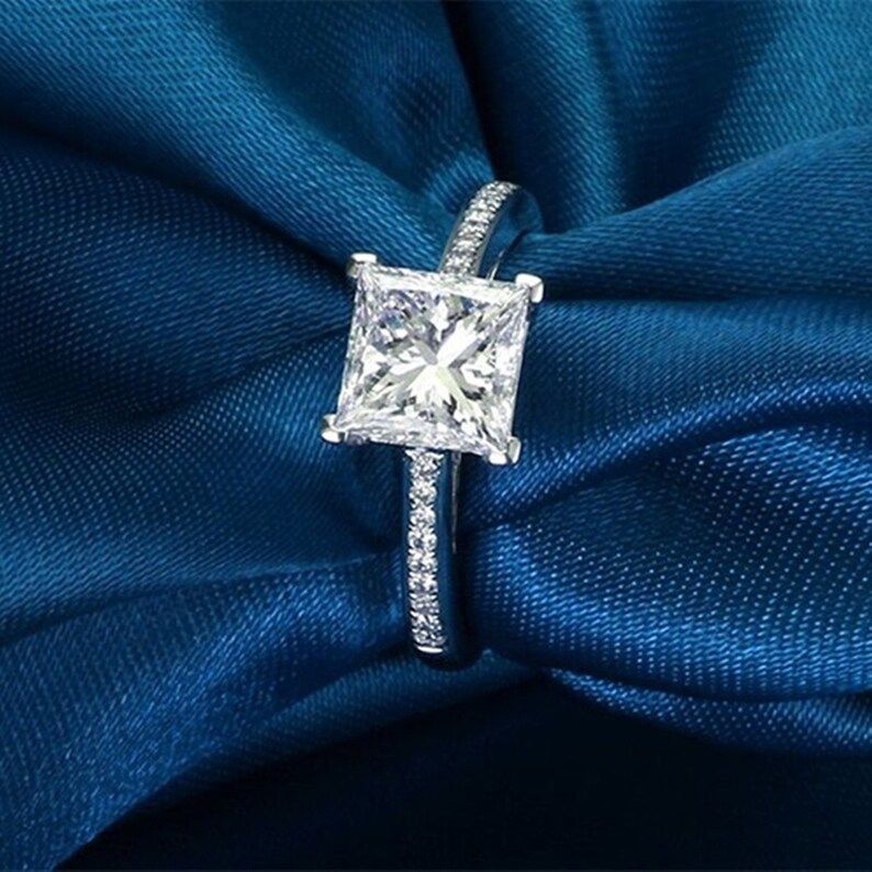 Princess Cut Solitaire Accent Diamond Ring Engagement Diamond Ring Forever Proposer Diamond Ring Beautiful Bride Diamond Ring