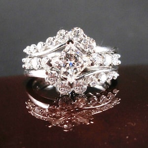 3-teiliges Ring-Set, glänzender Princess Cut Solitaire Akzent Braut-Hochzeitsring-Set, Trio-Verlobungsring-Set, stapelbarer Ring-Set, Geschenk für Frau