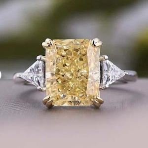 Attractive Yellow Radiant & Triangle Cut CZ Stone Engagement Ring, Three Stone Wedding Ring / Birthstone Ring , Proposal Promise Ring