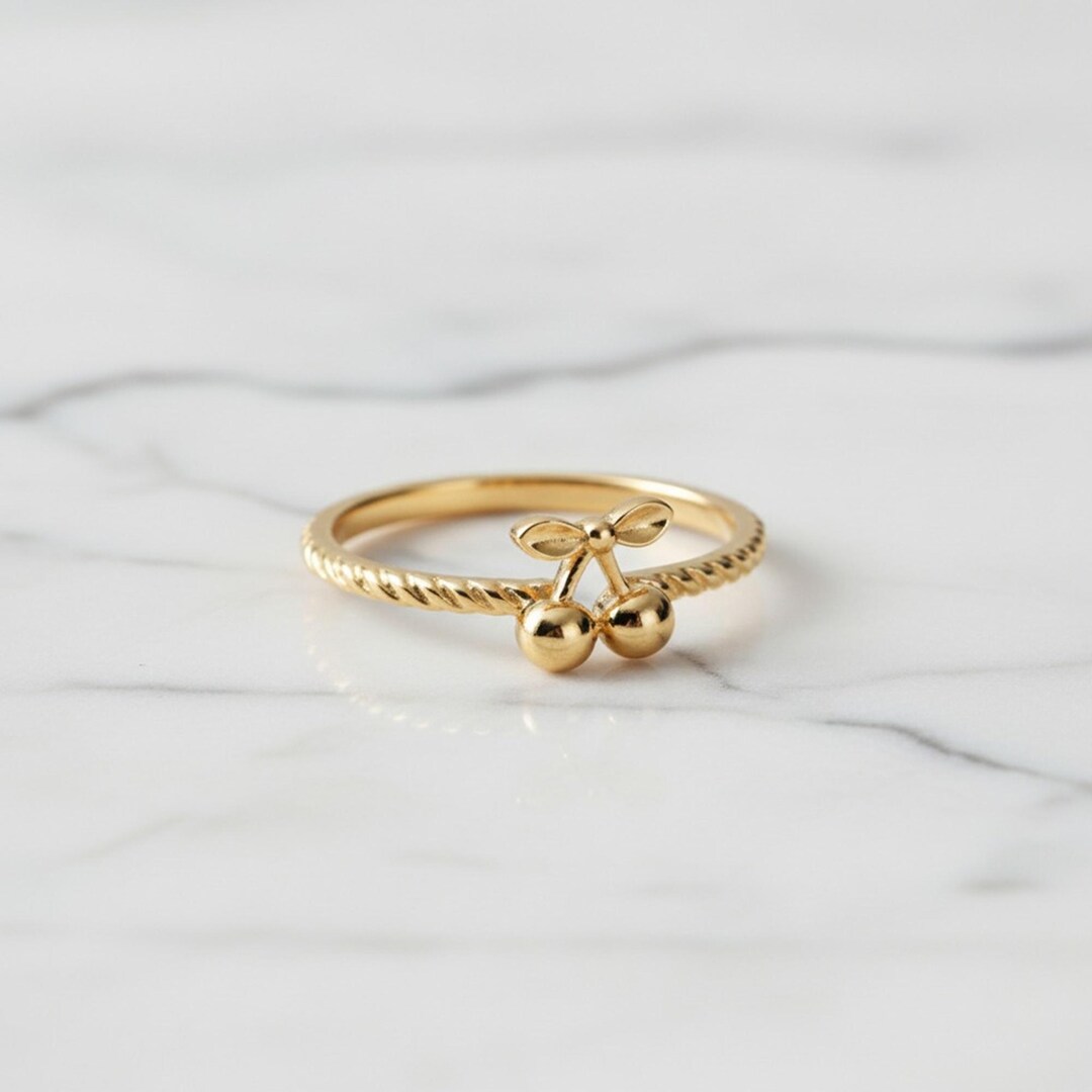 Cherry Rings Minimalist Cherry Ring, 14K Gold Cherry Jewelry, Dainty Fruit Inspired ...