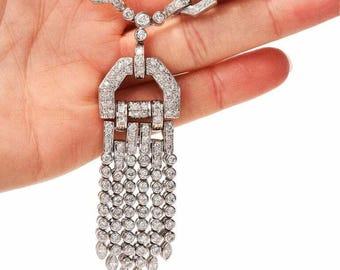 Antique Art Deco Necklace For Women, Round & Marquise Cut CZ Stone Victorian Necklace, Vintage Inspired Wedding Necklace, Anniversary Gift