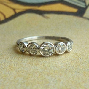 Five Stone Minimalist Wedding Band Ring, Bezel Set Round Cut CZ Stone Ring, Proposal Promise Ring, Minimalist Dainty Ring for Women