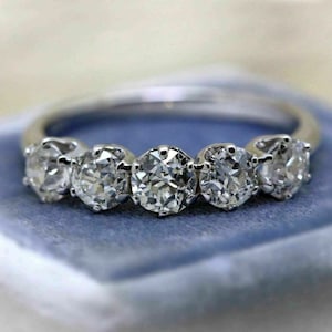 4MM Old European Cut CZ Stone Engagement Ring, Five Stone Wedding Ring for Women, Bridesmaid Gift, Anniversary Gift for Wife, Gift for Wife