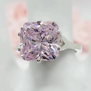 Pink Square Radiant CZ Stone Solitaire Ring, Engagement Wedding Ring For Women, Anniversary Gift For Wife, Cocktail Party Gemstone Ring
