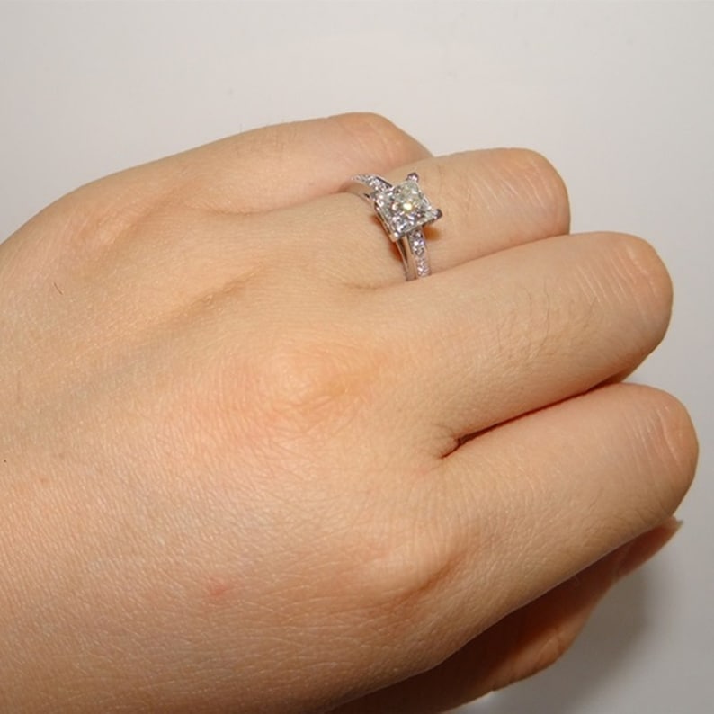 Princess Cut Solitaire Accent Diamond Ring Engagement Diamond Ring Forever Proposer Diamond Ring Beautiful Bride Diamond Ring