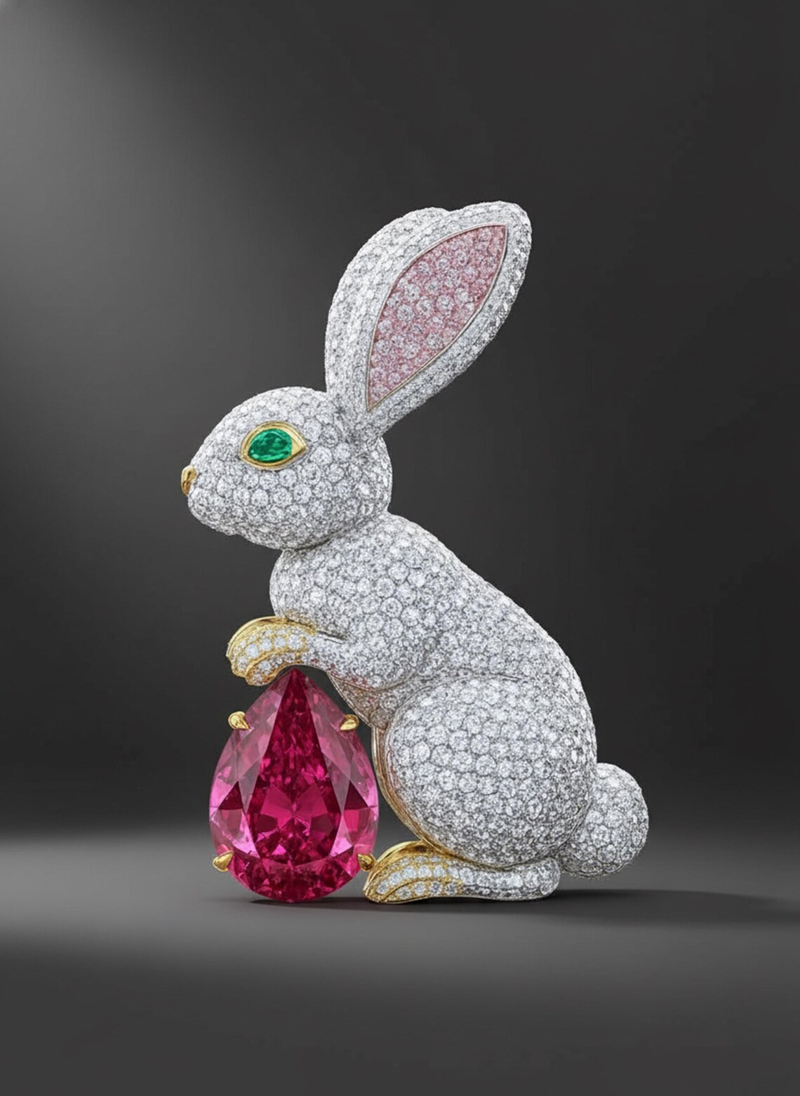 Rascal Rabit Pin Rabbit Brooch Pin, Ruby Teardrop With Rabbit Brooch, Multi CZ Stone ...