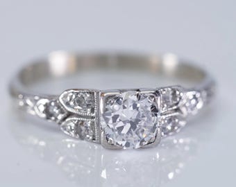 Vintage Style Old European Cut CZ Stone Engagement Ring, Women's Art Deco Wedding Ring, Anniversary Gift For Wife, Minimalist Edwardian Ring