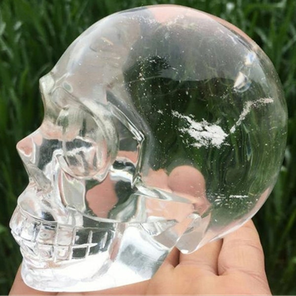 4 ''Sculpté à la main en pierre de fusion claire crâne de cristal, cristal de quartz, Statue en cristal décor Reiki guérison 1PC