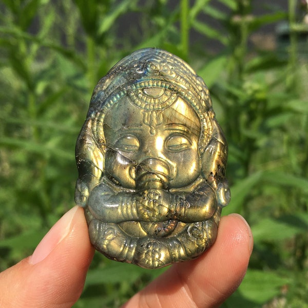 1PC Natural Labradorite Ganesha,Crystal Ganesha,Crystal Carved,Mineral Samples,Crystal Sculpture,Home Decoration,Reiki Healing,Crystal Gift