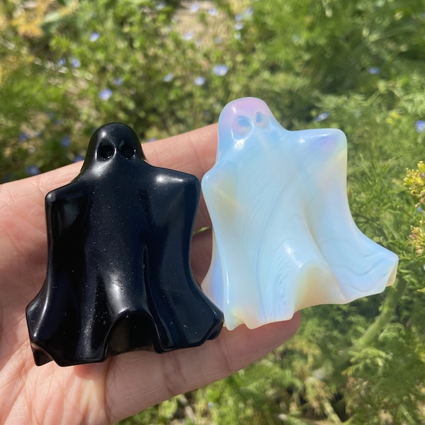 2PCS Obsidian+Opalite Ghost,Quartz Crystal Ghost,Home Decoration,Rock,Crystal Carving,Mineral Specimen,Reiki Healing,Crystal Gifts 80g+