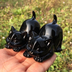 1PC Natural Obsidian Cat,Quartz Crystal Cat,Home Decoration,Reiki Healing,Crystal Animal,Mineral Specimen,Crystal Carving,Crystal Gifts 80g+