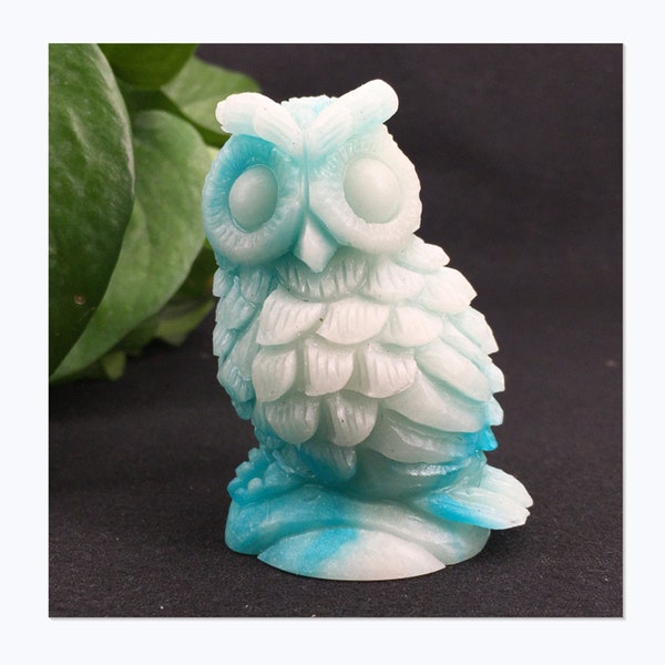 1PC hibou en pierre bleue lumineuse, hibou en cristal de Quartz, décoration de la maison, pierre, roche, cadeaux en cristal, sculpture en cristal, animal en cristal, guérison Reiki 190g +