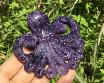 1PC Natural Lepidolite Octopus,Quartz Crystal Octopus,Crystal Animal,Home Decoration,Crystal Carving,Rock,Reiki Healing,Crystal Gift 80g+