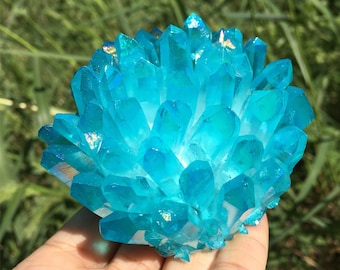 1PC Blue Titanium Quartz Crystal Cluster,Crystal VUG,Crystal Healing,Mineral Specimen,Home Decoration,Reiki Healing,Crystal Gifts 300g+