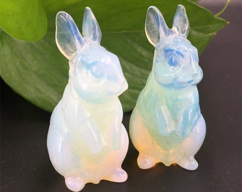 1pc Hand carving Opalite Rabbit,Quartz Crystal rabbit,Mineral Specimen,Rock,Home decoration,Quartz animals,Reiki Healing,Crystal gifts 45g+
