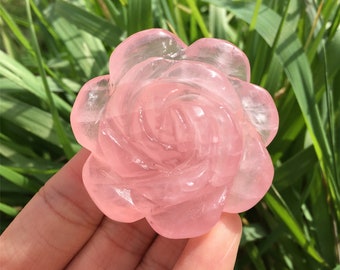 1PC Natural Rose Quartz Flower,Quartz Crystal Flower,Plant Sculpture,Rock,Home Decoration,Crystal Carving,Reiki Healing,Crystal Gifts 50g+