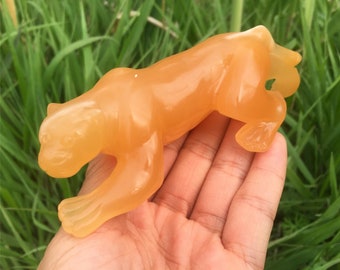 1PC Natural Yellow Calcite Leopard,Quartz Crystal Leopard,Crystal Carving,Quartz Animal,Home Decoration,Crystal Gift,Mineral Specimen 130g+