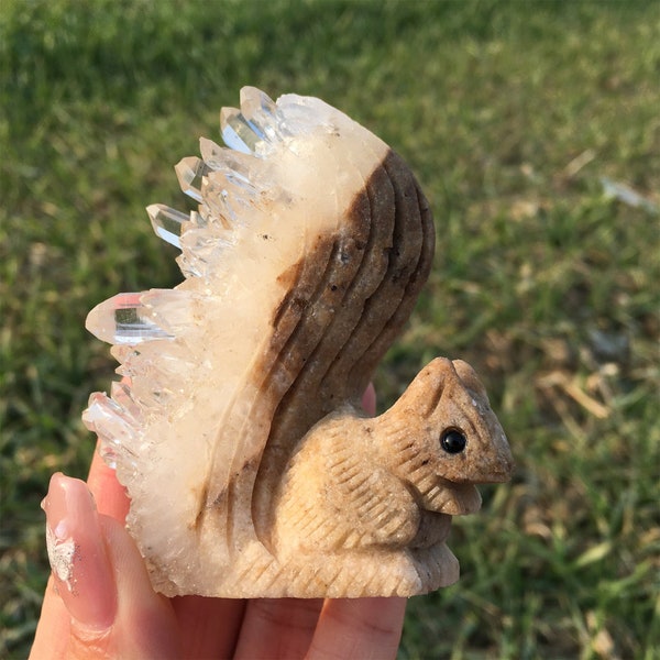 Natural Cluster Squirrel,Quartz VUG Squirrel,Mineral Specimen,Home Decoration,Energy Crystal,Reiki Healing,Crystal Gift,Crystal Sculpture