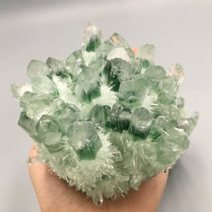 1 pieza de racimo de fantasmas verdes de cristal de cuarzo Natural, cristal VUG, colección, piedra de desmagnetización, curación de cristales, muestras minerales, decoración del hogar 400G +