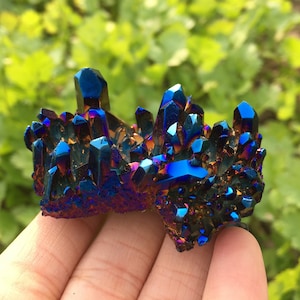1PC Natural Blue Titanium Rainbow Cluster,Quartz Cluster,Crystal VUG,Rock,Home Decoration,Crystal Healing,Mineral Specimen,Crystal Gift 30g+