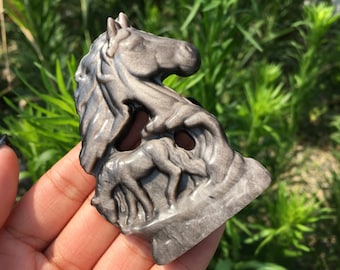 1PC Natural Silver Obsidian Horse,Quartz Crystal Horse,Mineral Specimen,Crystal Animal,Home Decoration,Reiki Healing,Crystal Gifts 65g+