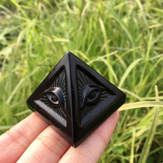 Natural Pyramid Black Obsidian Crystal Stone Healing Mineral Specimen Gifts 4cm 
