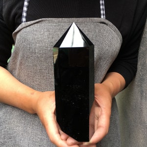 1000g+ Torre de obsidiana natural, obelisco de obsidiana, punto de varita mineral de cristal, curación aleatoria, columna de energía,