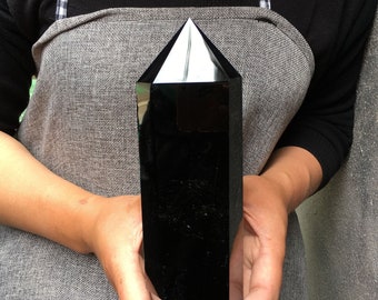 1000g+ Natural obsidian Tower，Obsidian obelisk，crystal mineral wand point，healing random，Energy column，